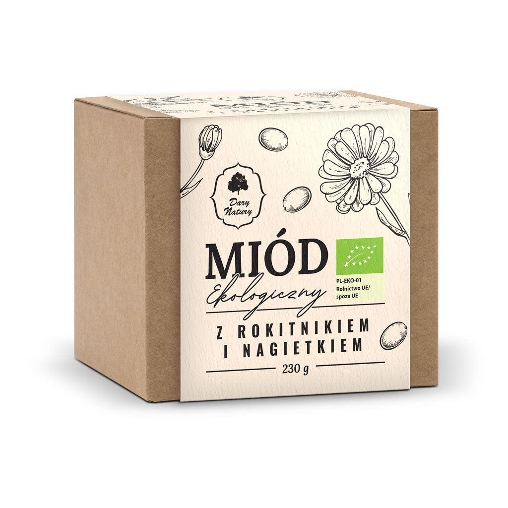 🧡 Miód z Rokitnikiem i Nagietkiem EKO – Superfood w Słoiku 230g